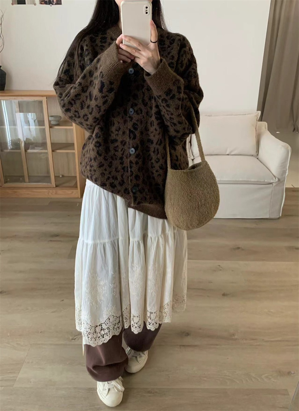 復古豹紋排釦針織外套