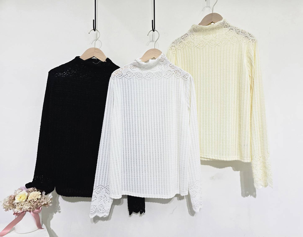 高領蕾絲透膚內搭上衣