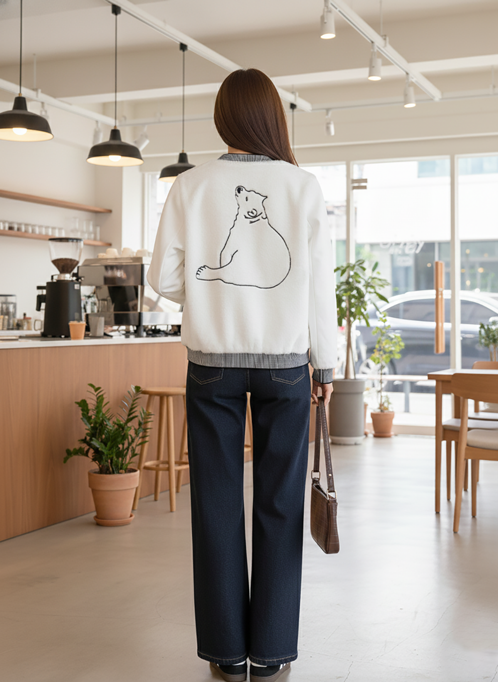 毛茸茸北極熊刺繡外套