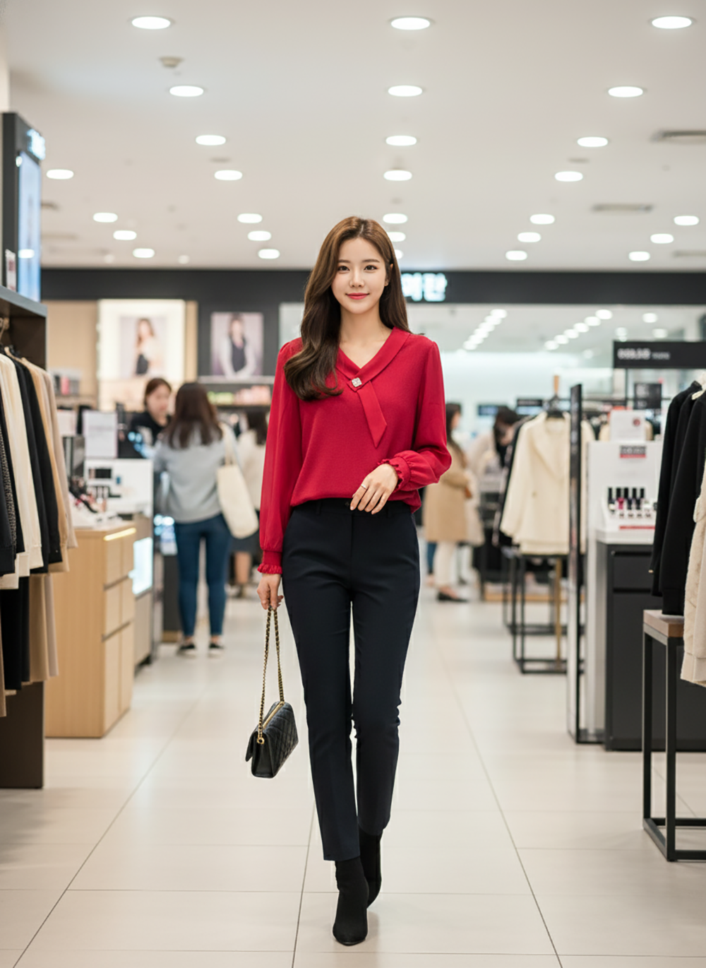 鑽飾領結雪紡袖上衣