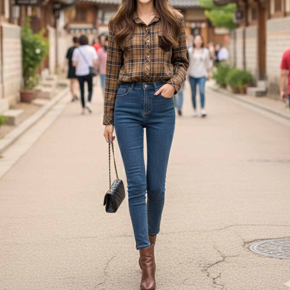 焦糖格紋絨布口袋襯衫