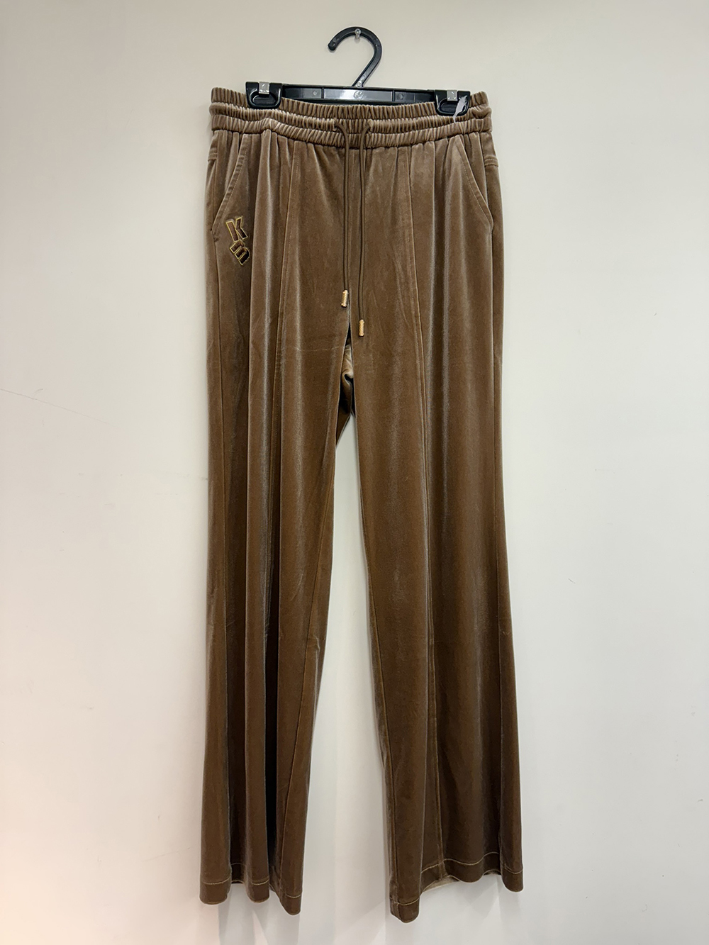 字母刺繡休閒絲絨長褲