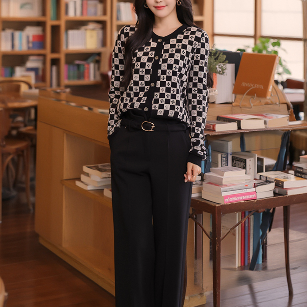 棋盤格紋印花針織外套