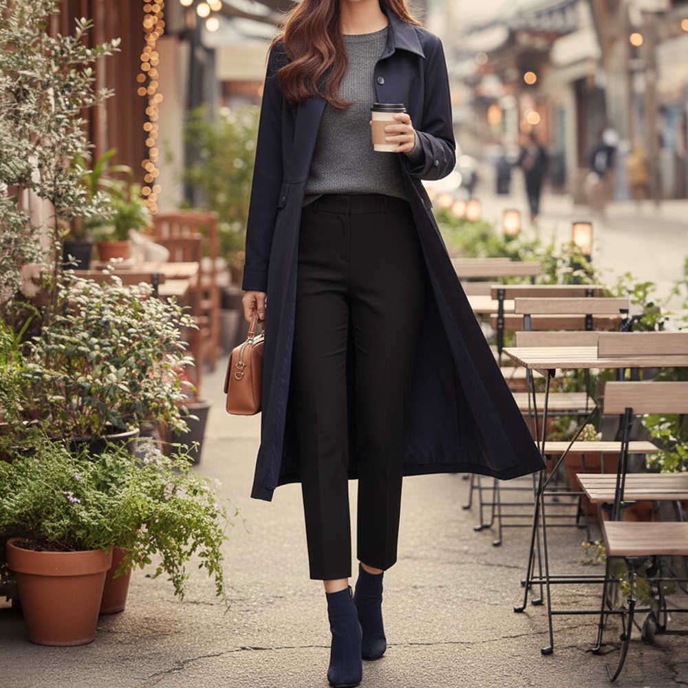 西裝領中長款風衣外套