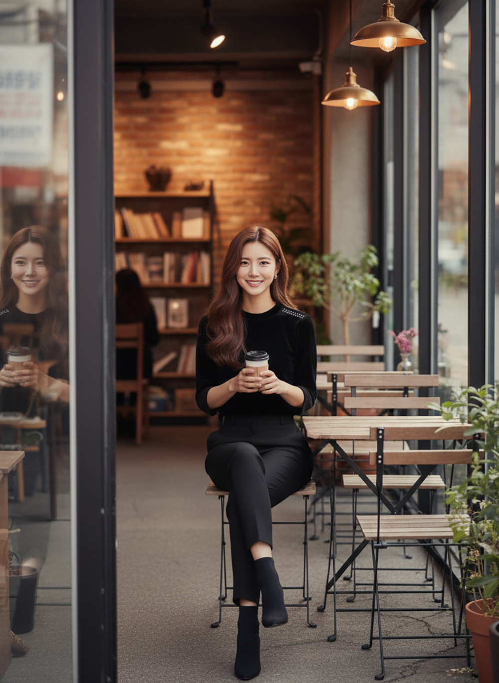 黑絲絨鉚釘五分袖上衣