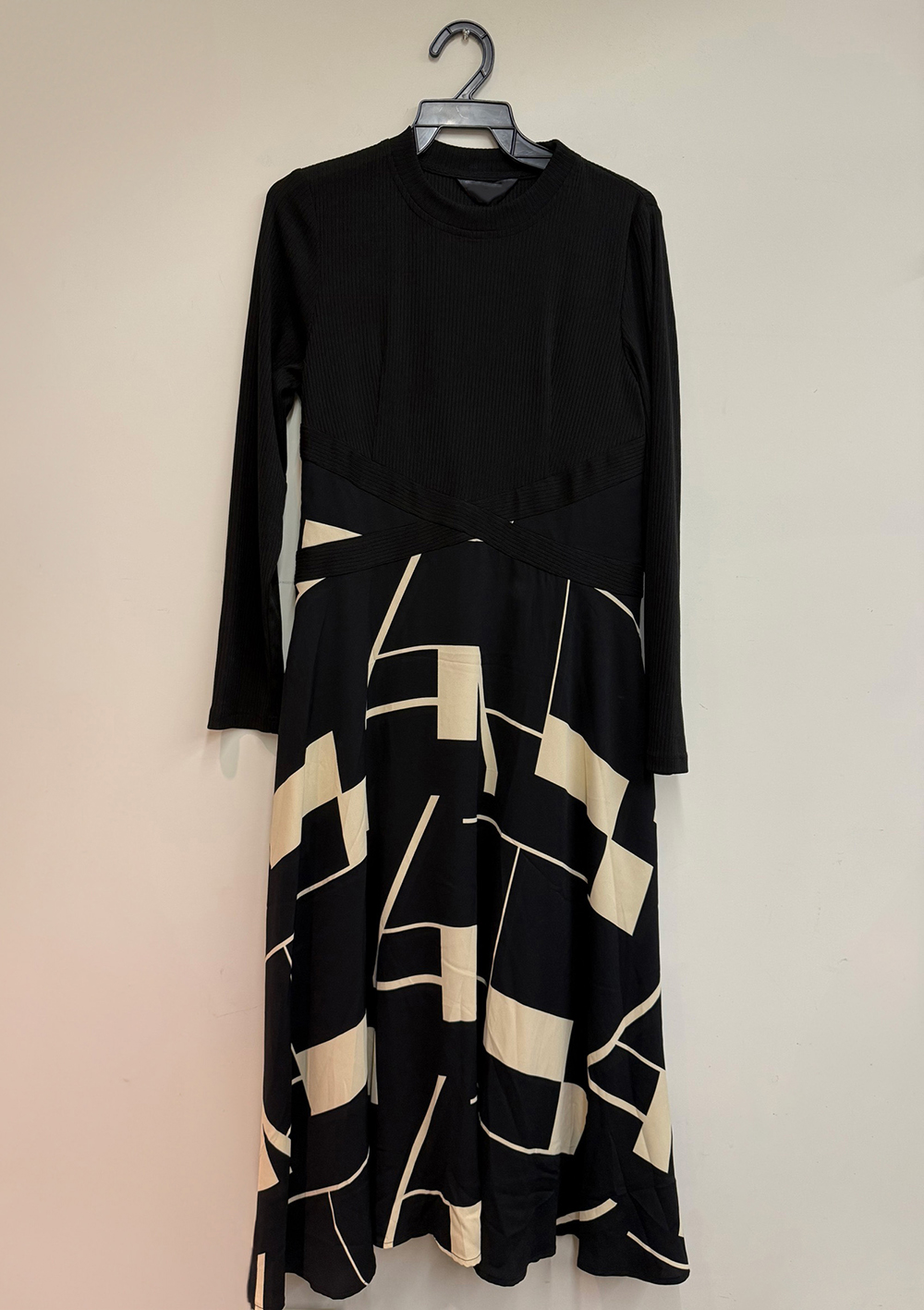 幾何圖形印花拼接洋裝