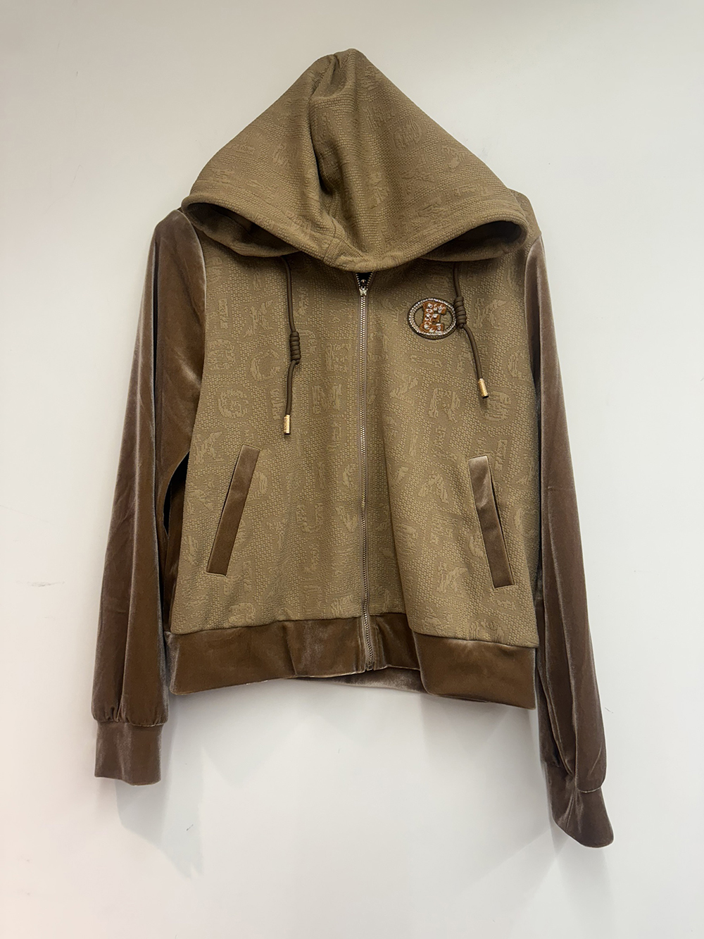 復古絲絨拼接連帽外套