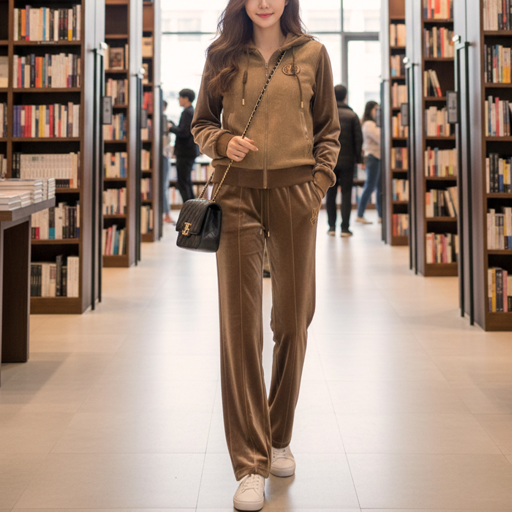 復古絲絨拼接連帽外套