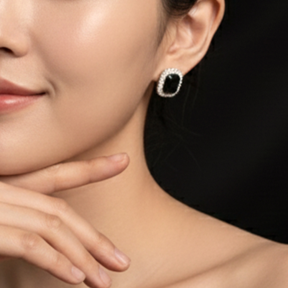 復古鑲鑽寶石耳針