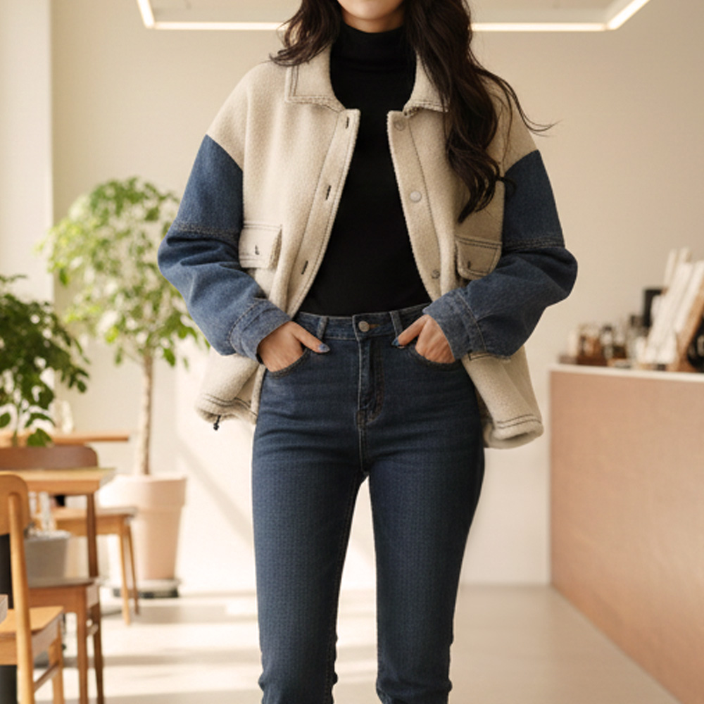 丹寧牛仔拼接外套