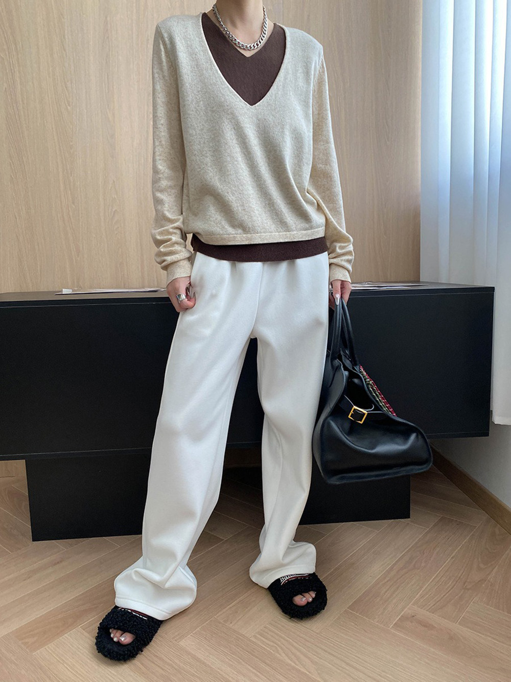 撞色假兩件針織上衣