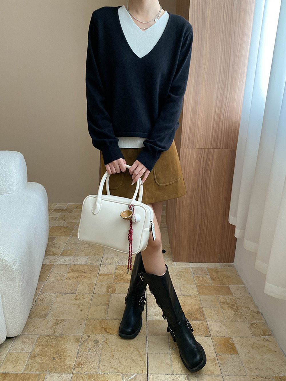 撞色假兩件針織上衣