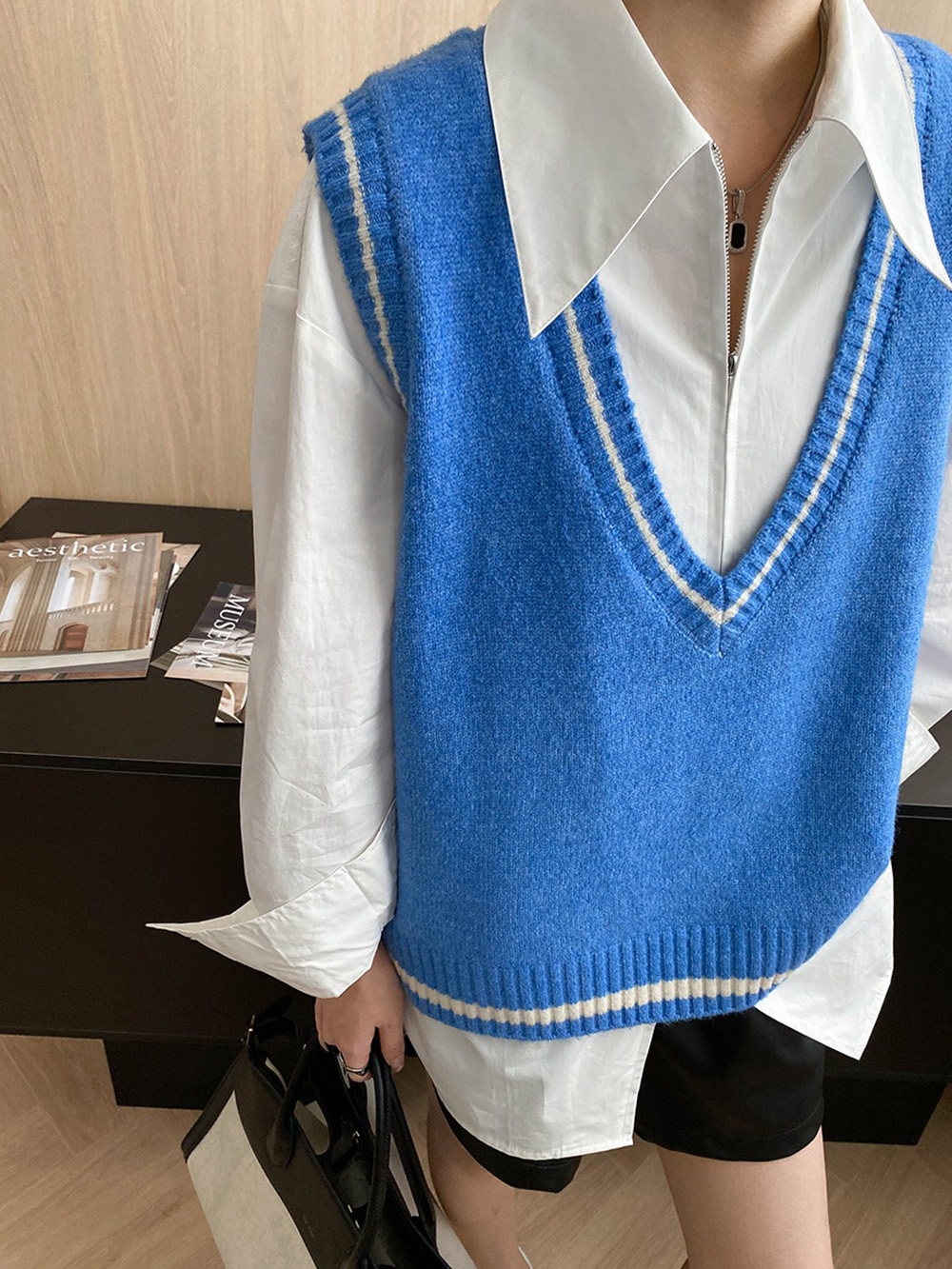 知性大V領針織背心