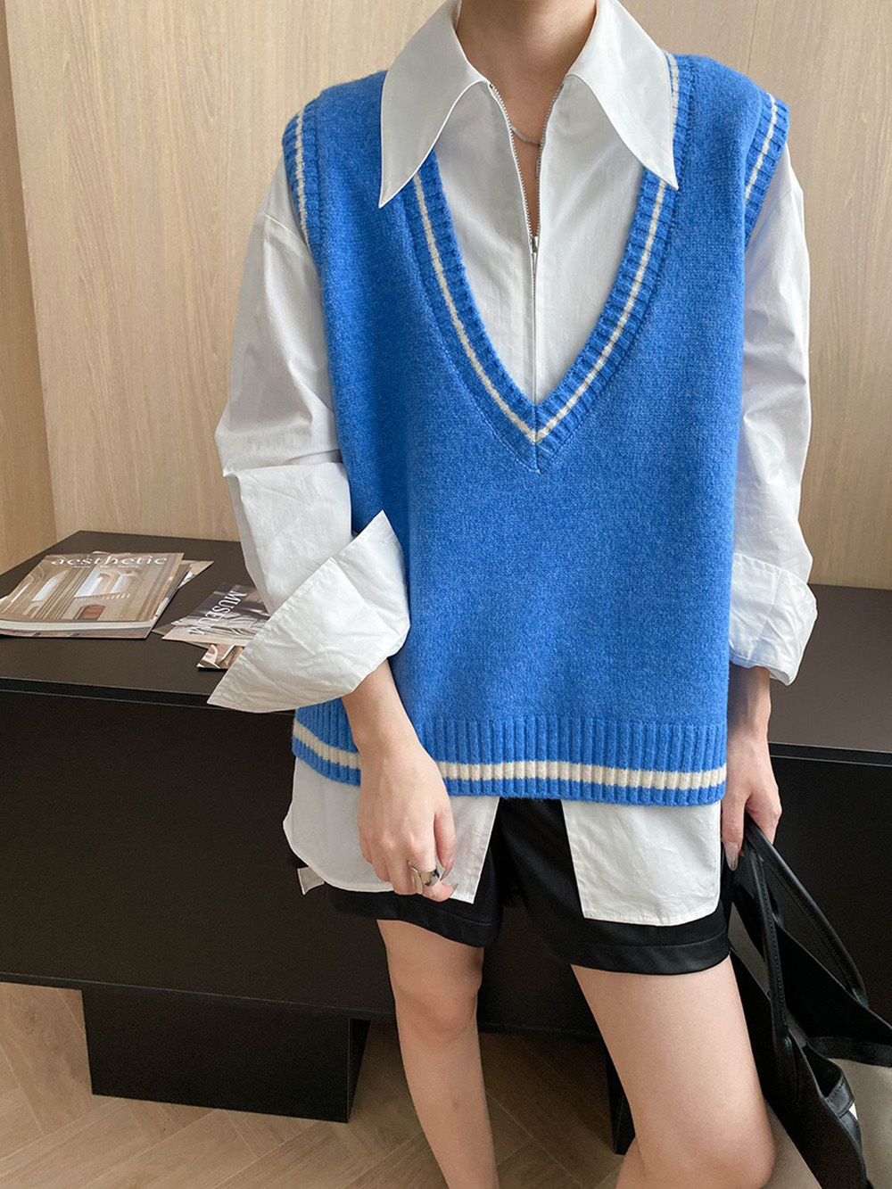 知性大V領針織背心