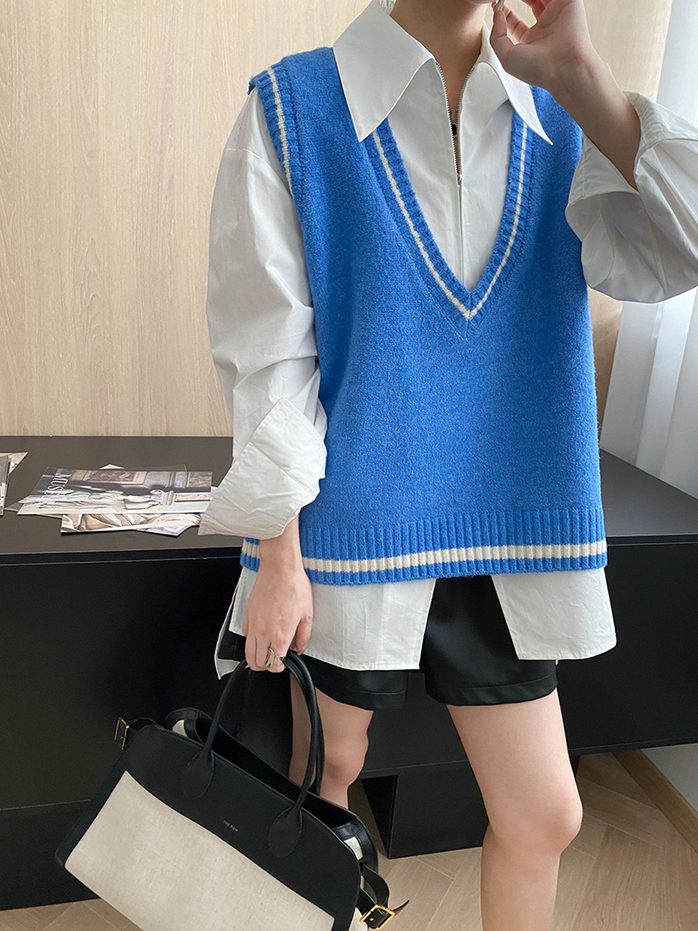 知性大V領針織背心