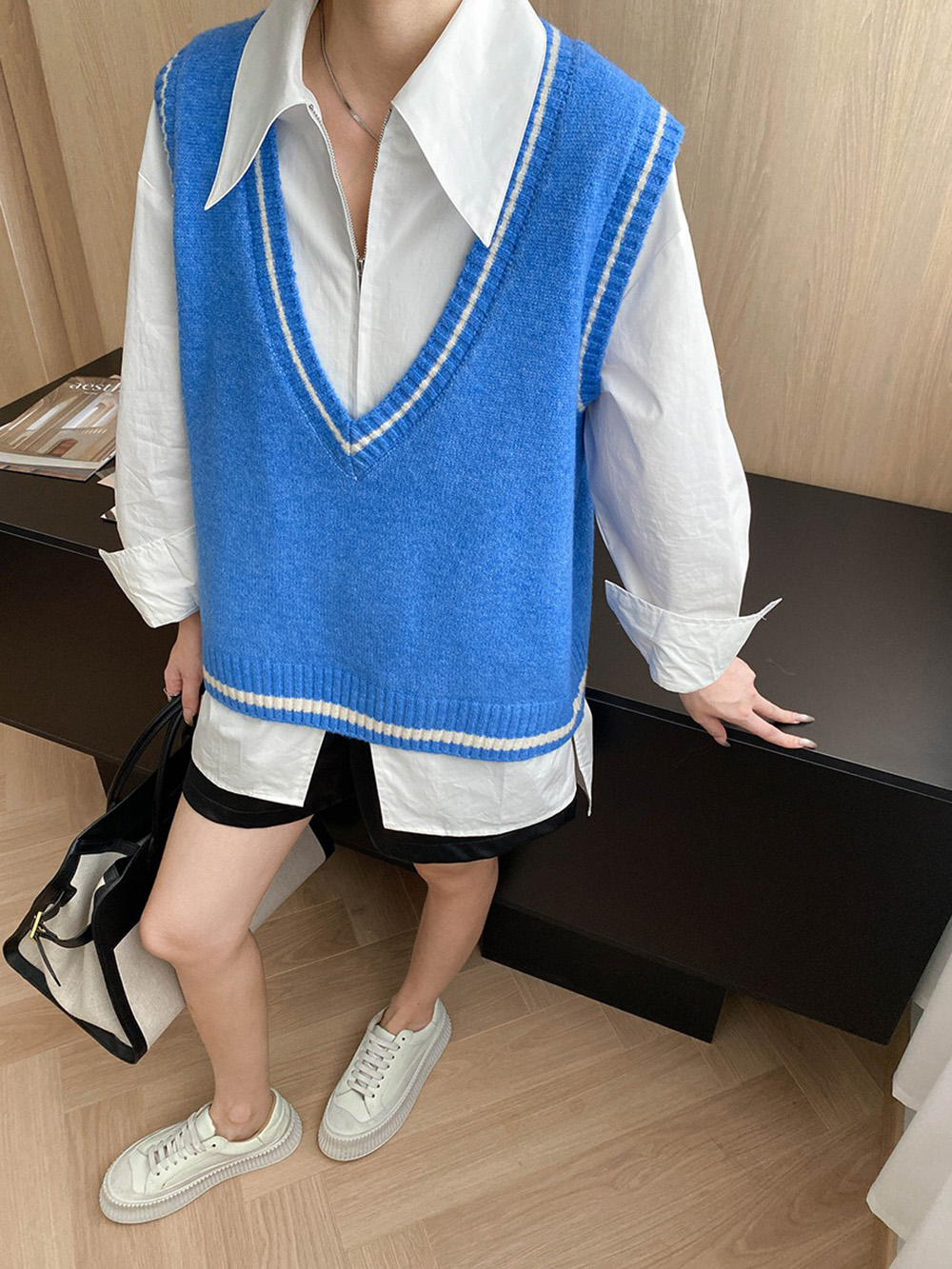 知性大V領針織背心