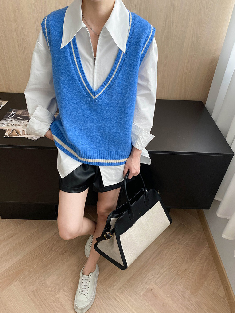 知性大V領針織背心