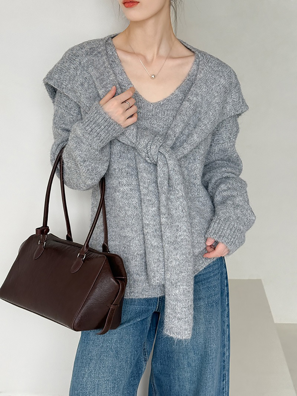 兩件式披肩針織毛衣