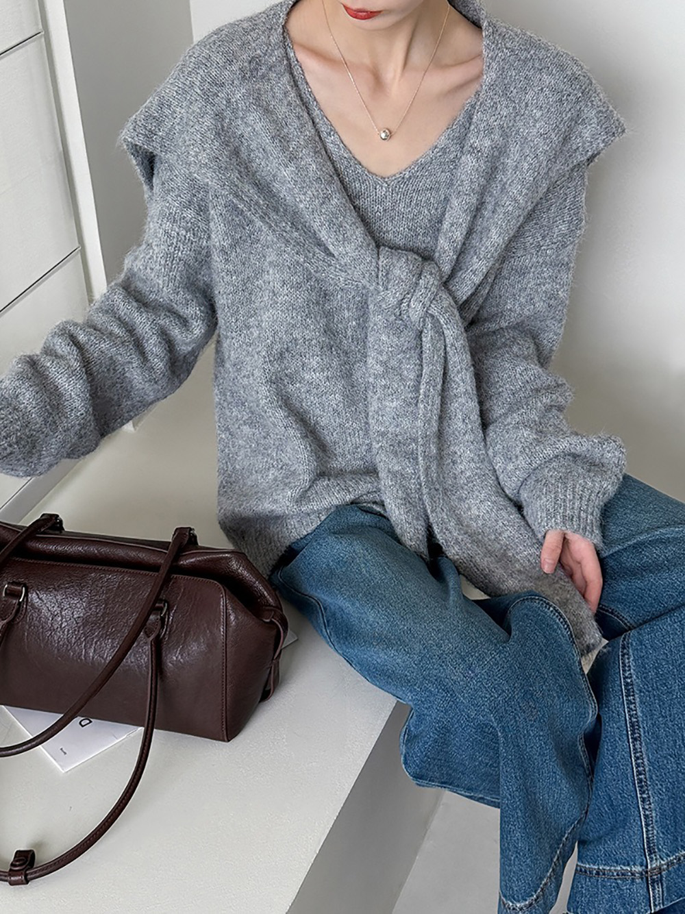 兩件式披肩針織毛衣