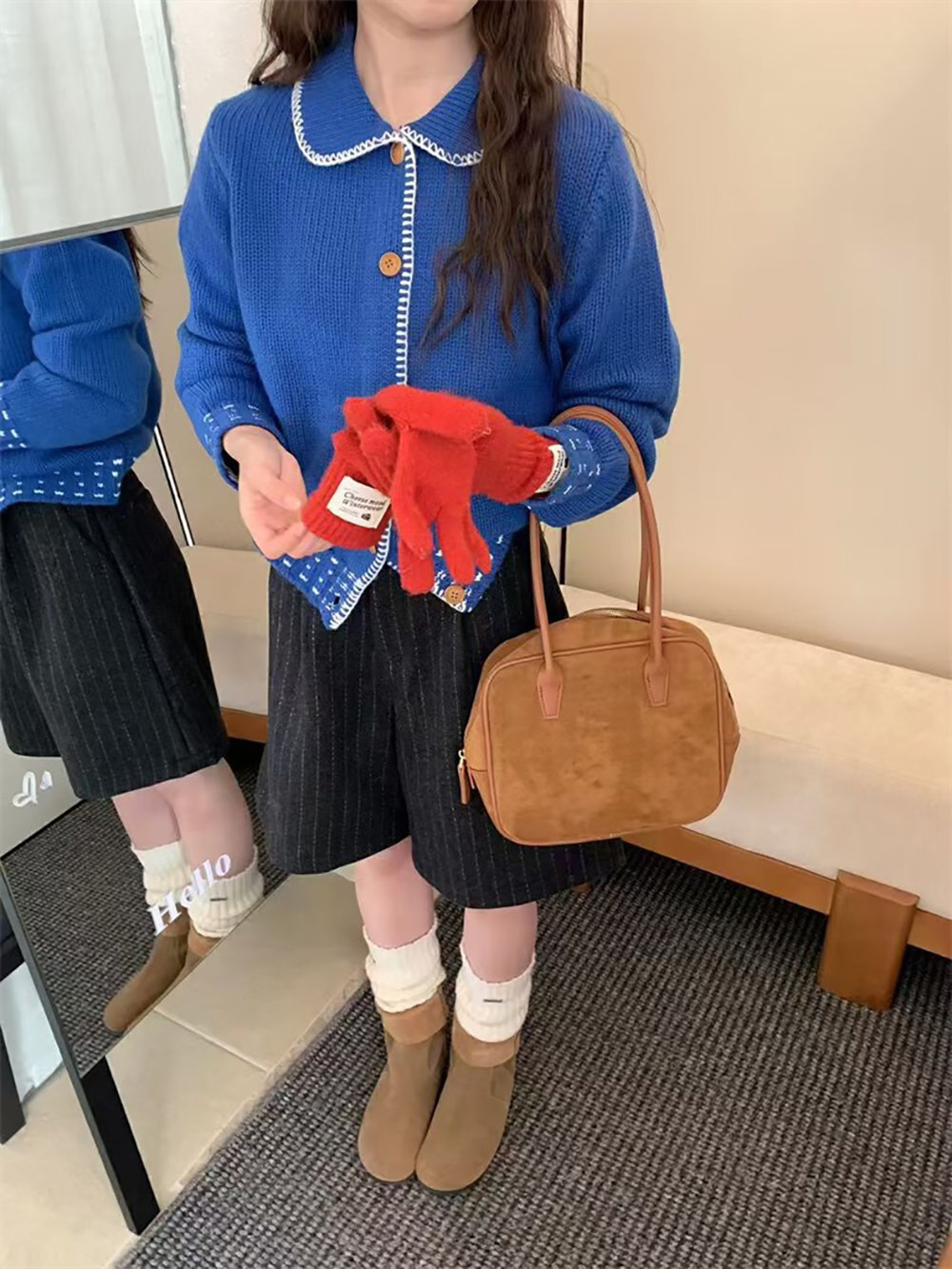 撞色娃娃領針織外套