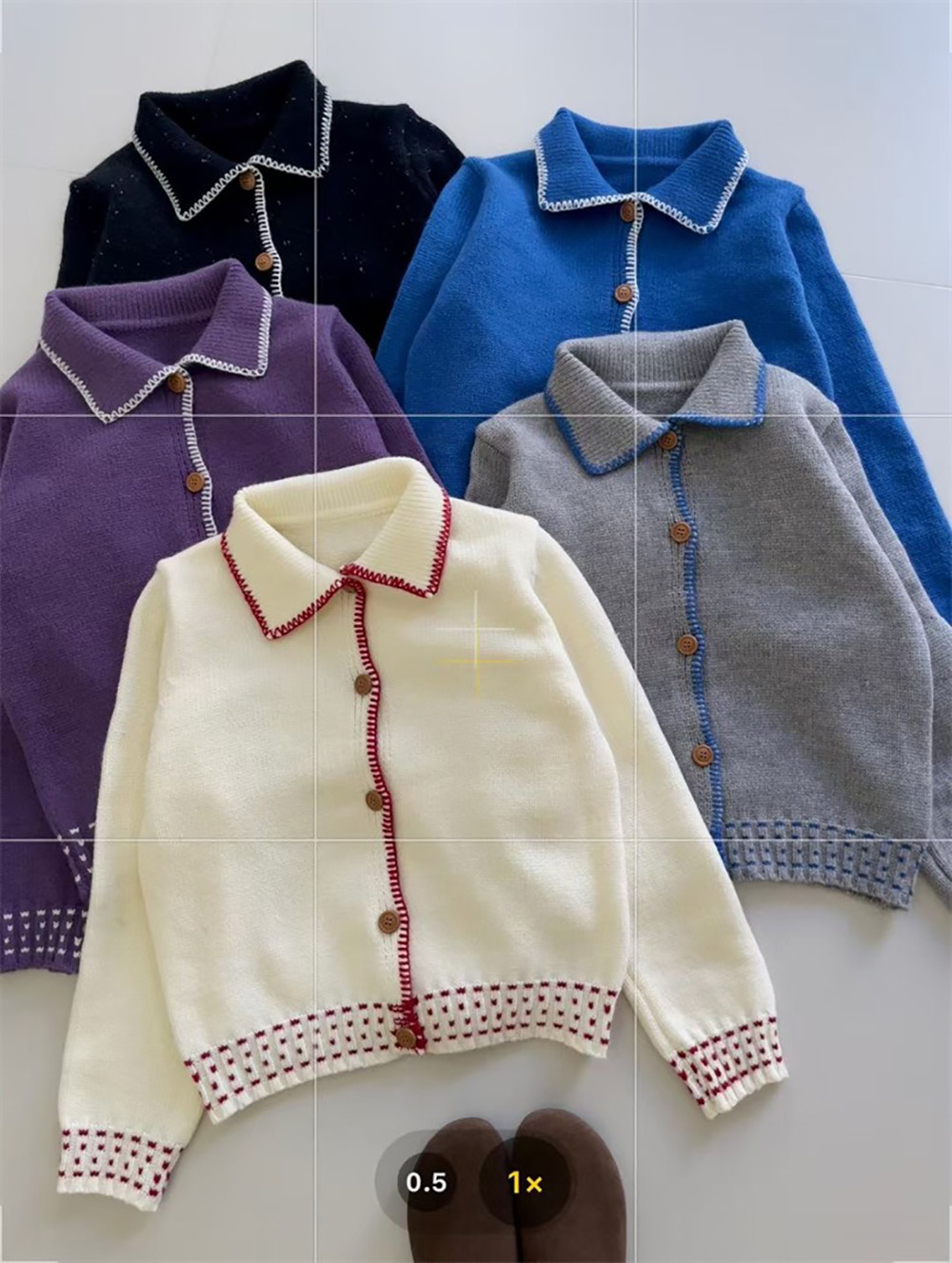 撞色娃娃領針織外套