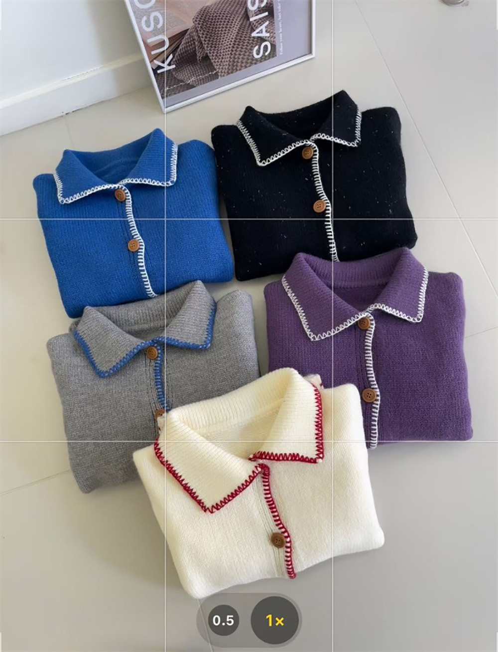 撞色娃娃領針織外套