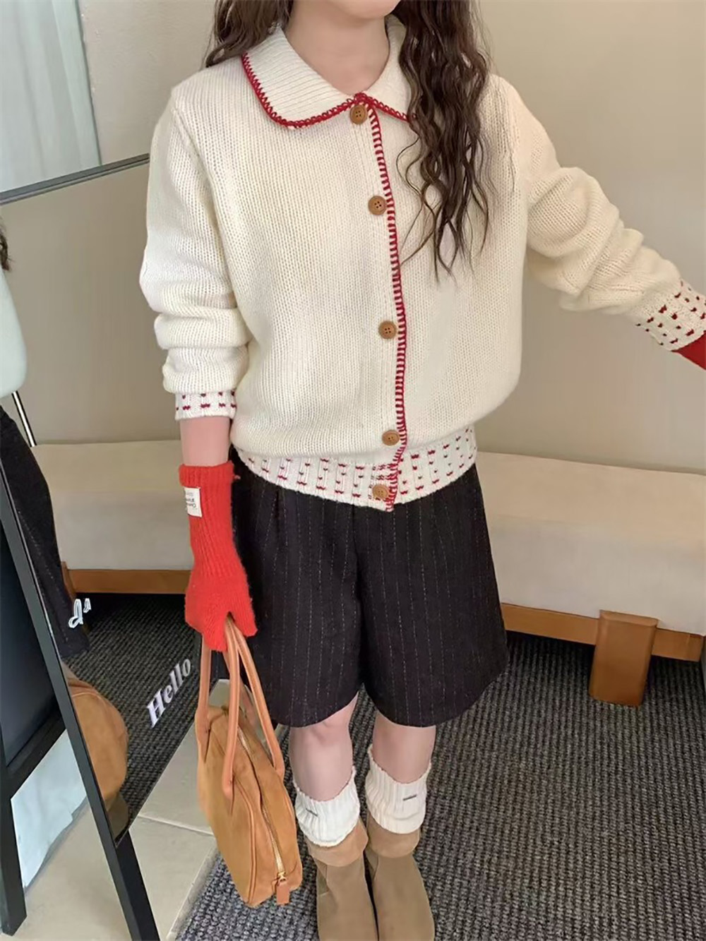 撞色娃娃領針織外套