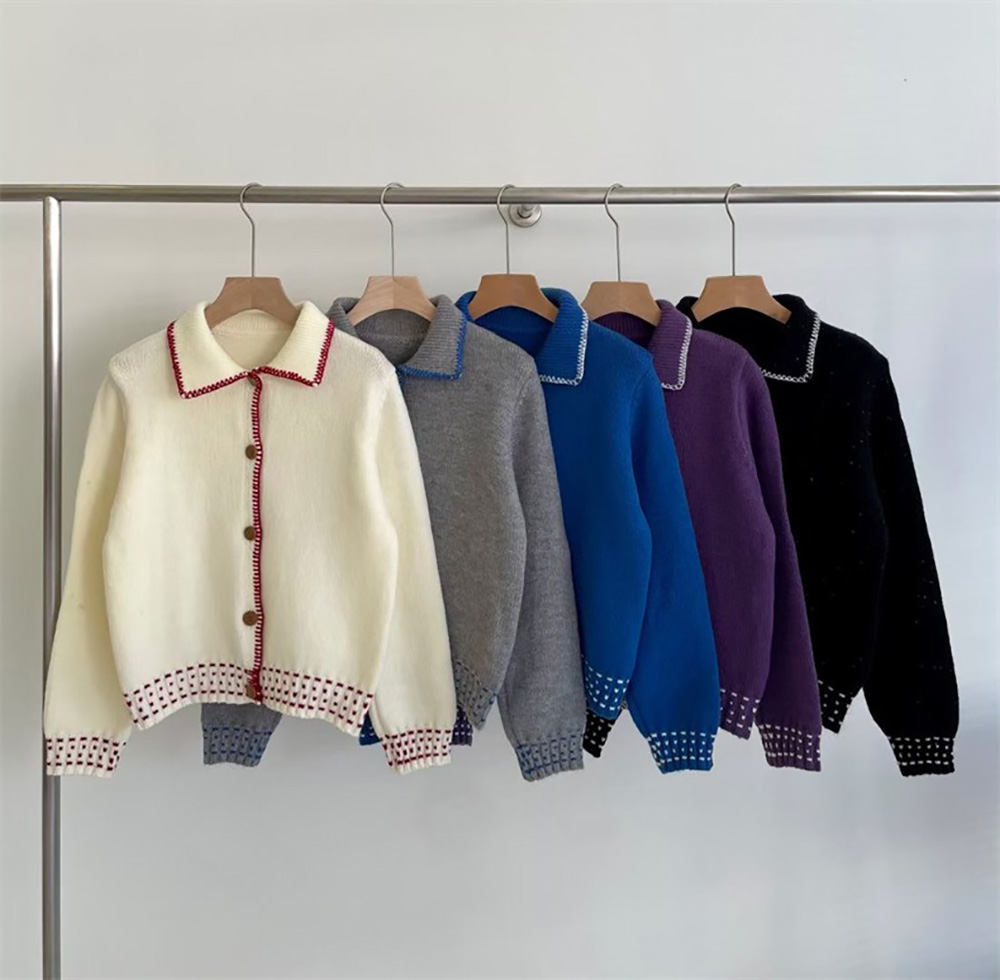 撞色娃娃領針織外套