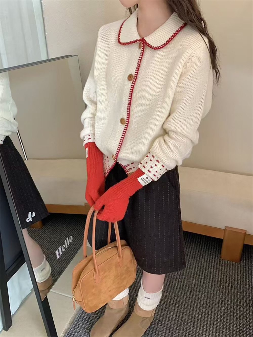 撞色娃娃領針織外套