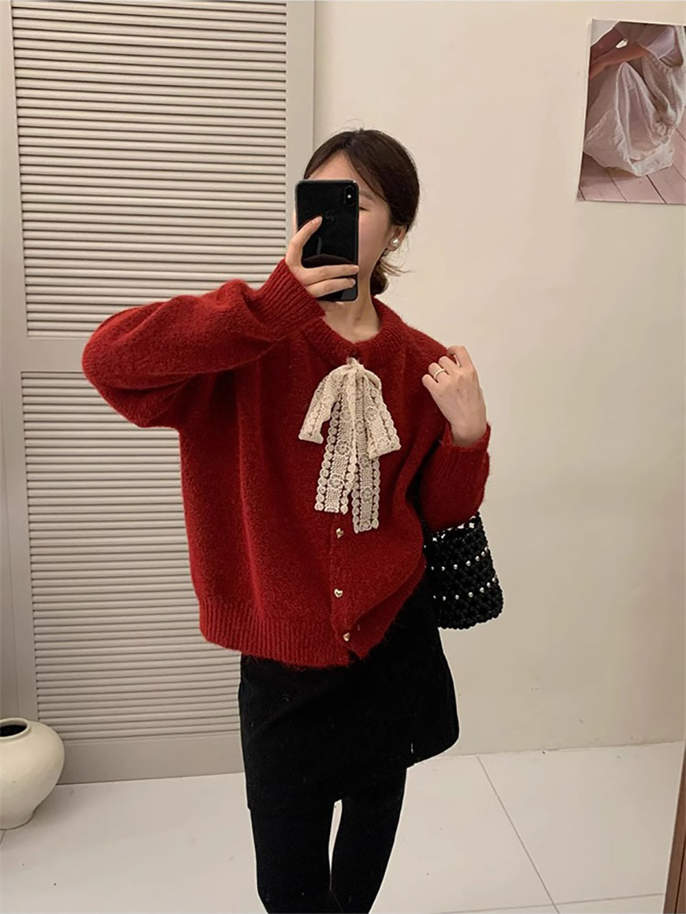 精緻蕾絲綁帶針織外套