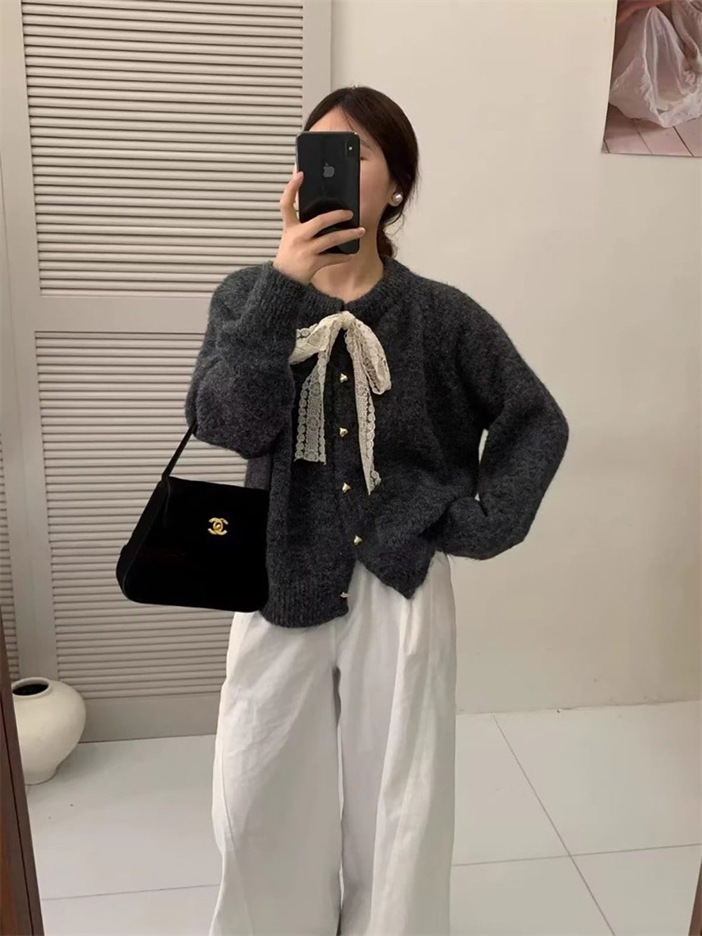 精緻蕾絲綁帶針織外套