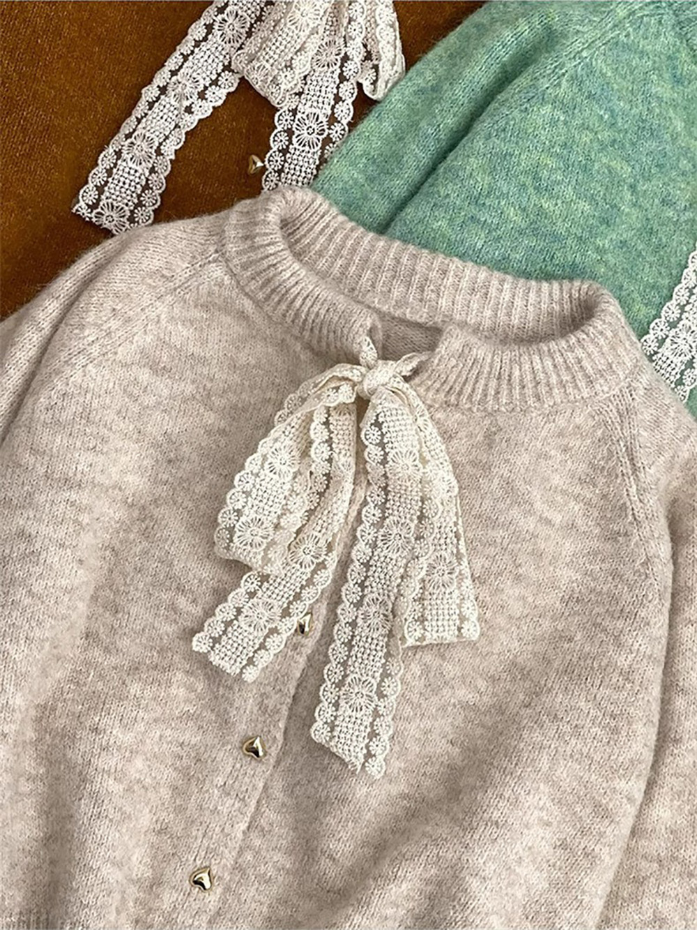 精緻蕾絲綁帶針織外套