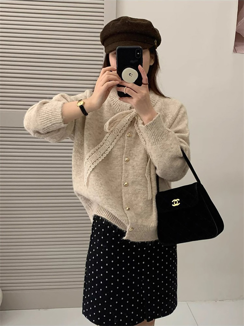 精緻蕾絲綁帶針織外套