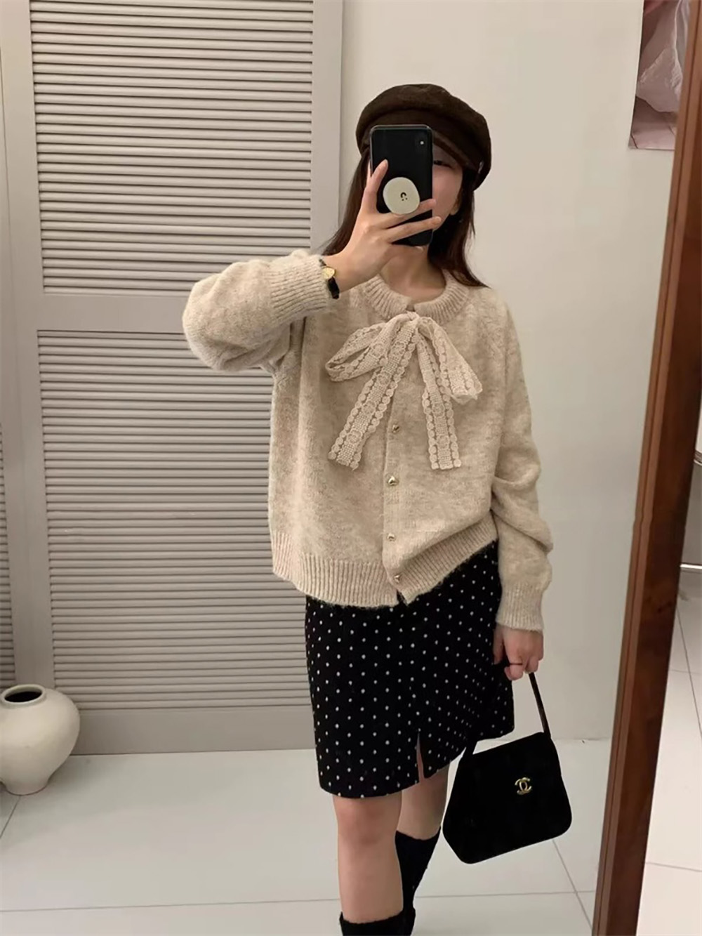 精緻蕾絲綁帶針織外套