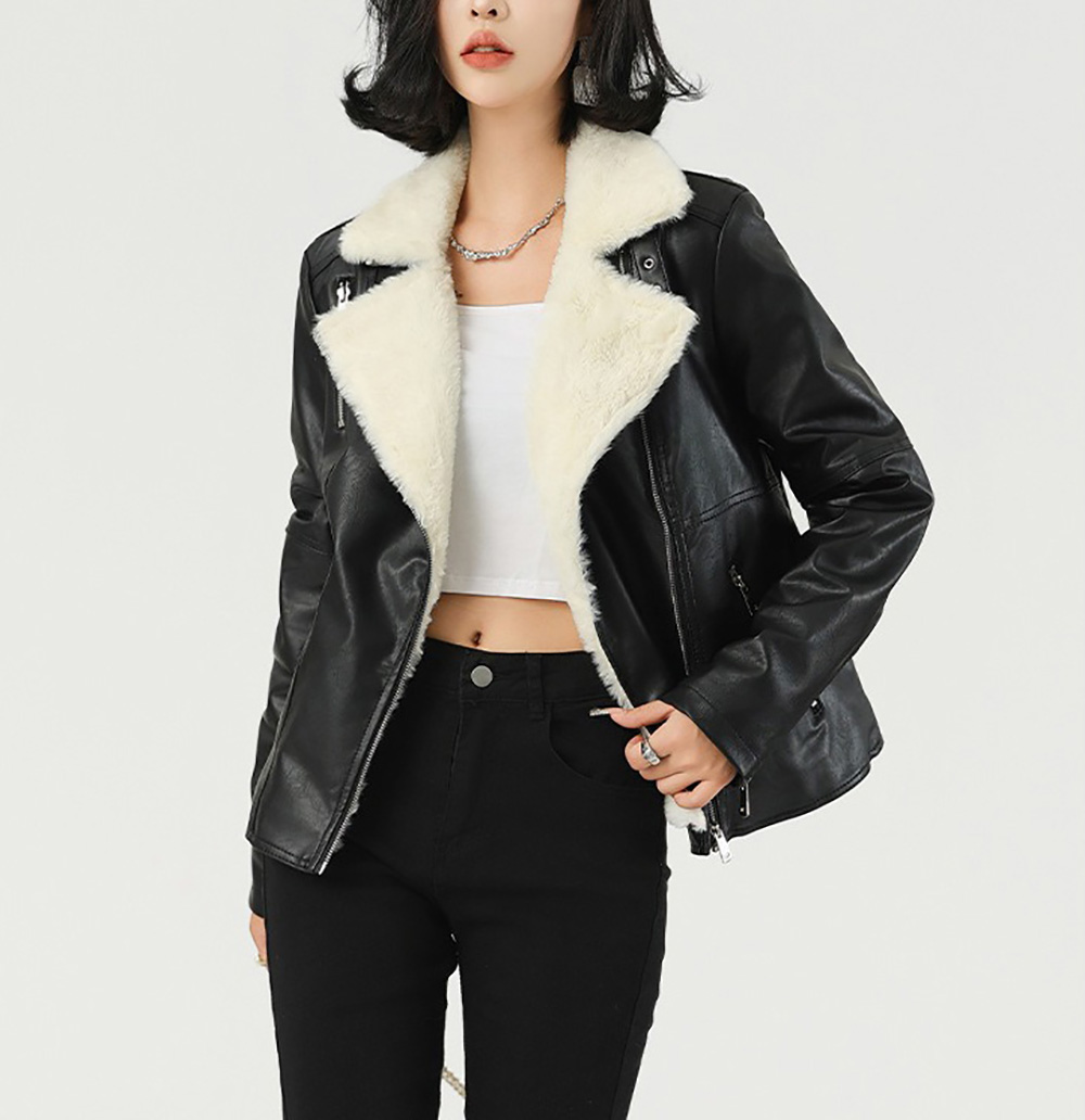 保暖毛領夾克皮外套