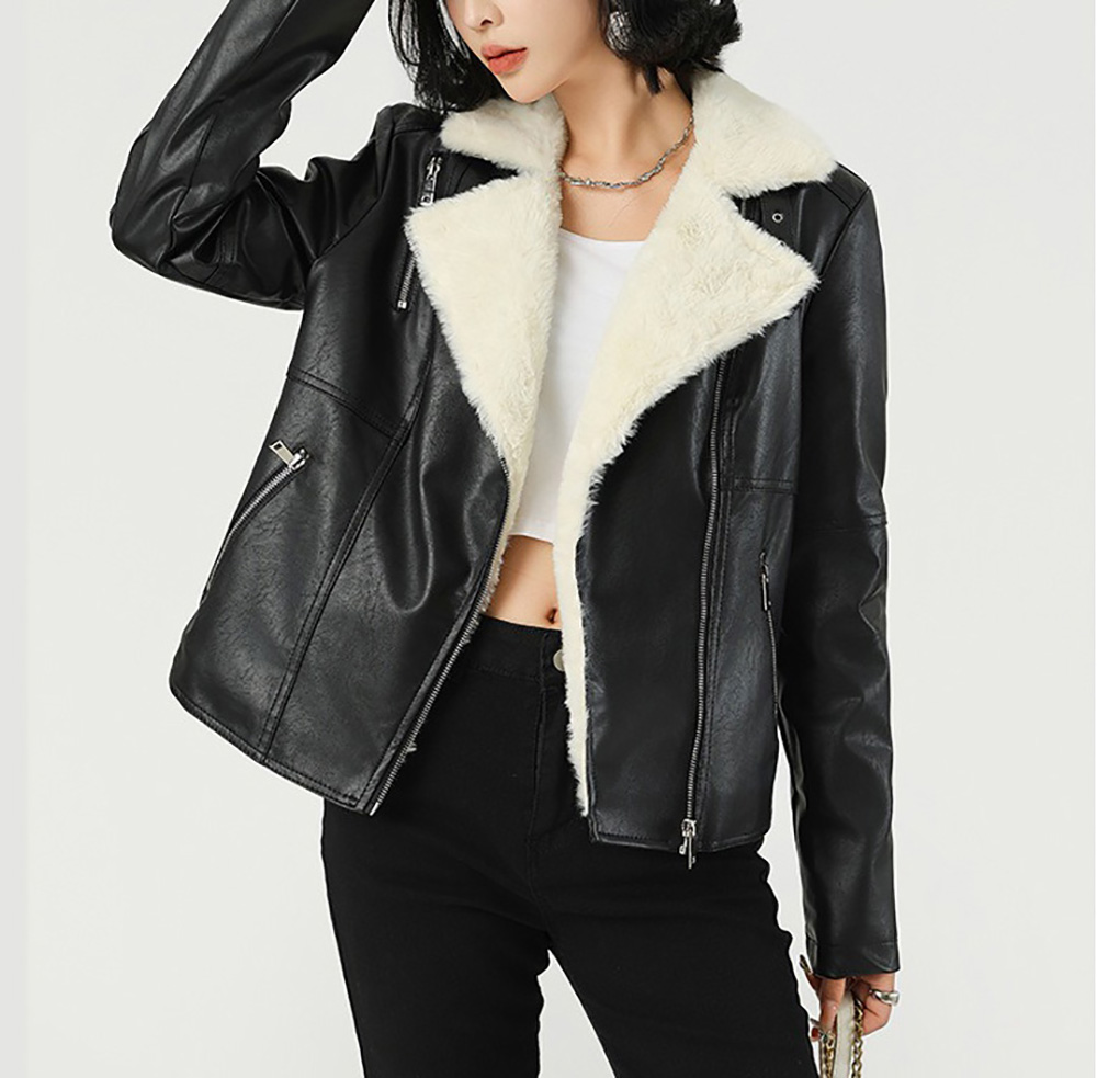 保暖毛領夾克皮外套