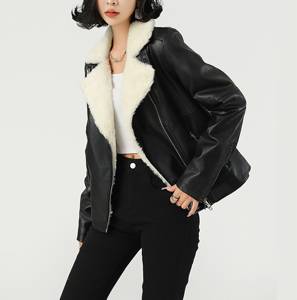 保暖毛領夾克皮外套