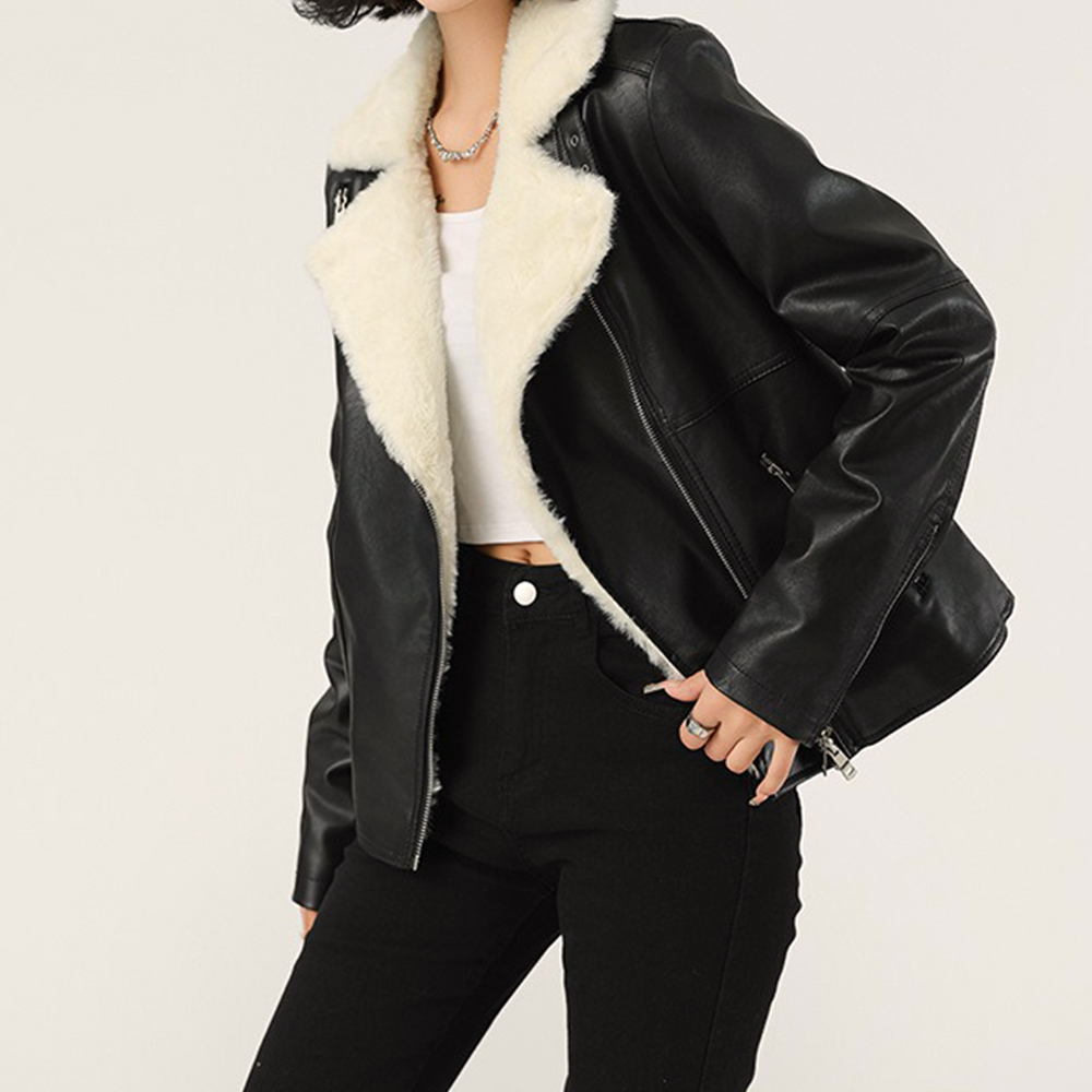 保暖毛領夾克皮外套