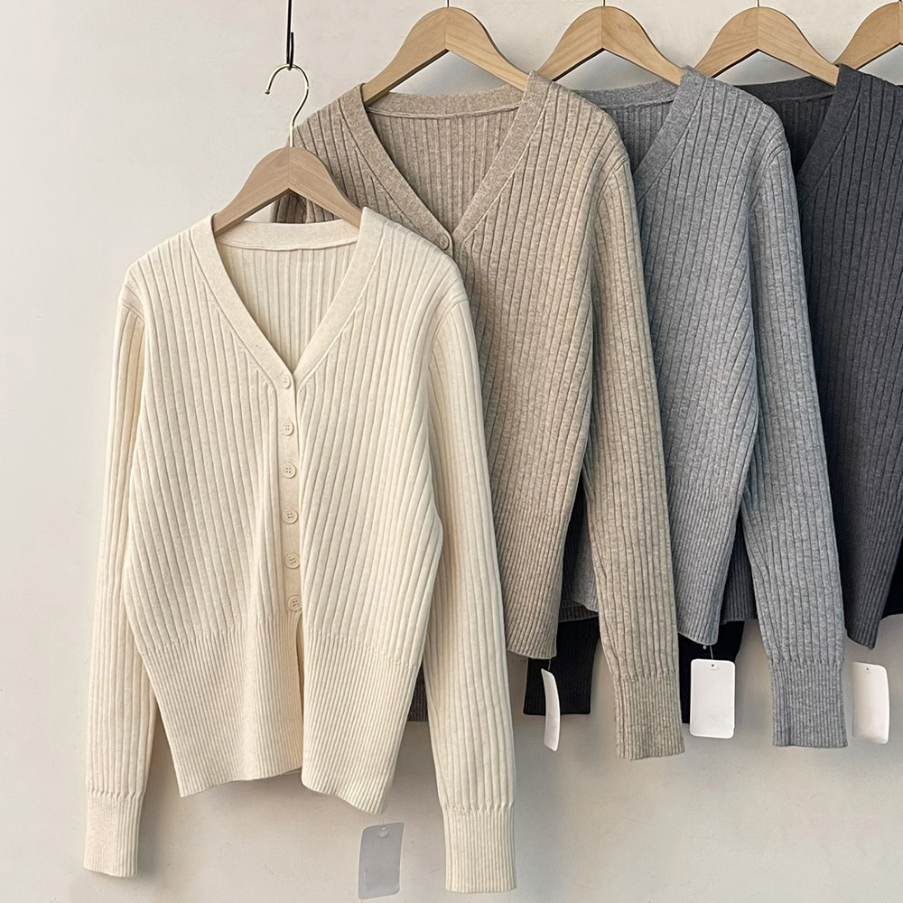 修身V領開衩針織外套