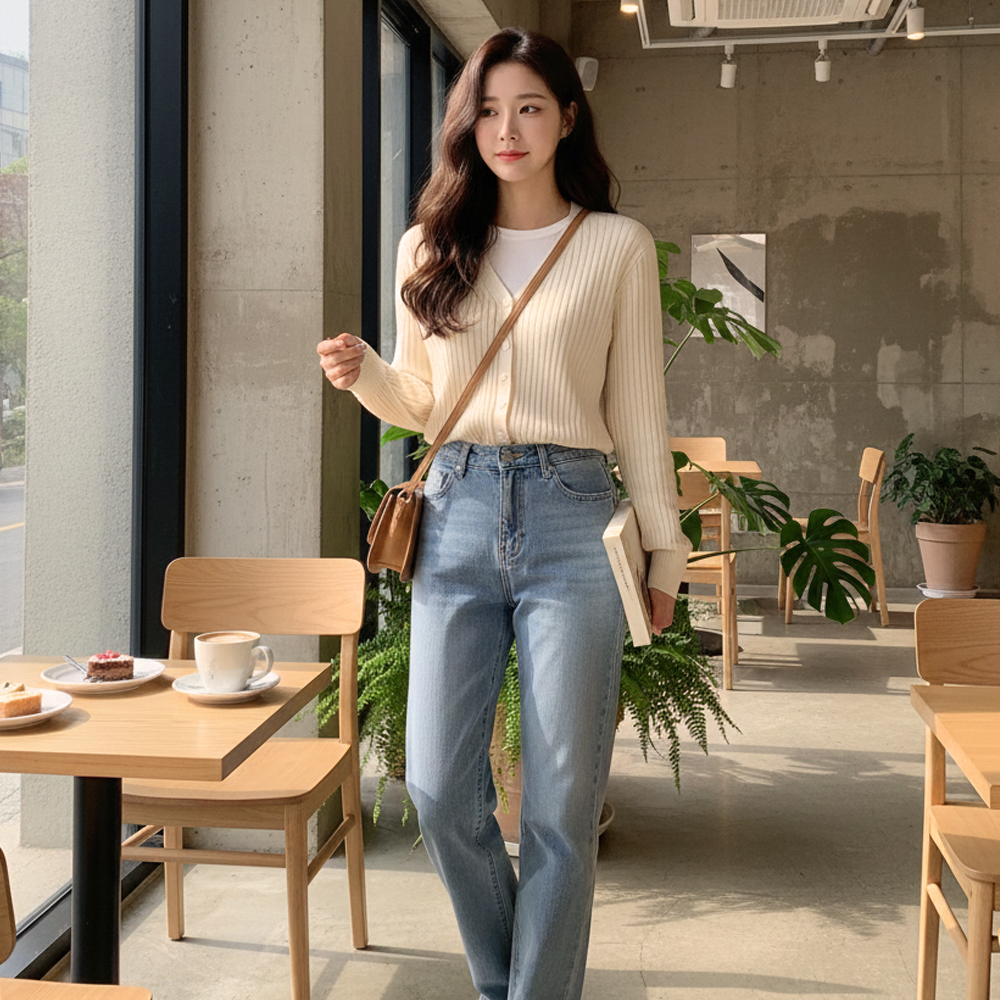 修身V領開衩針織外套