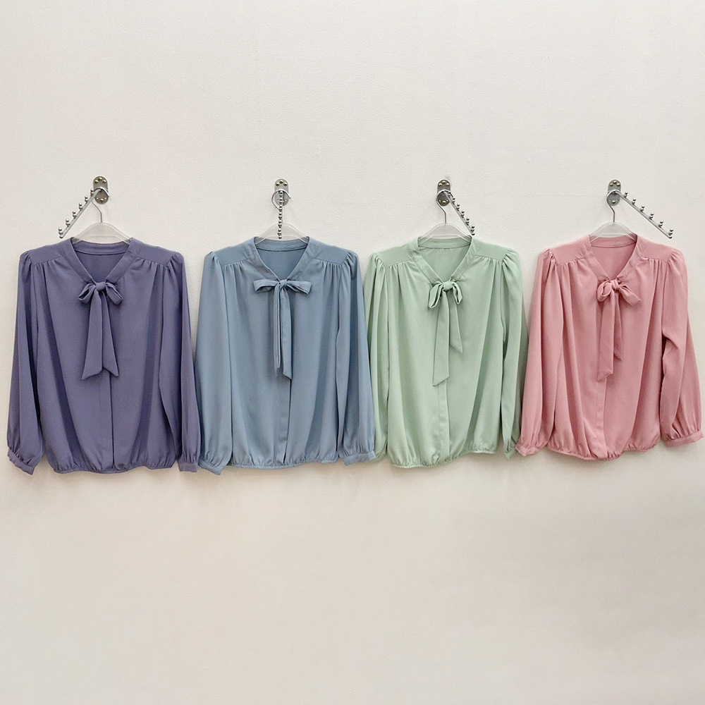 V領蝴蝶結綁帶上衣