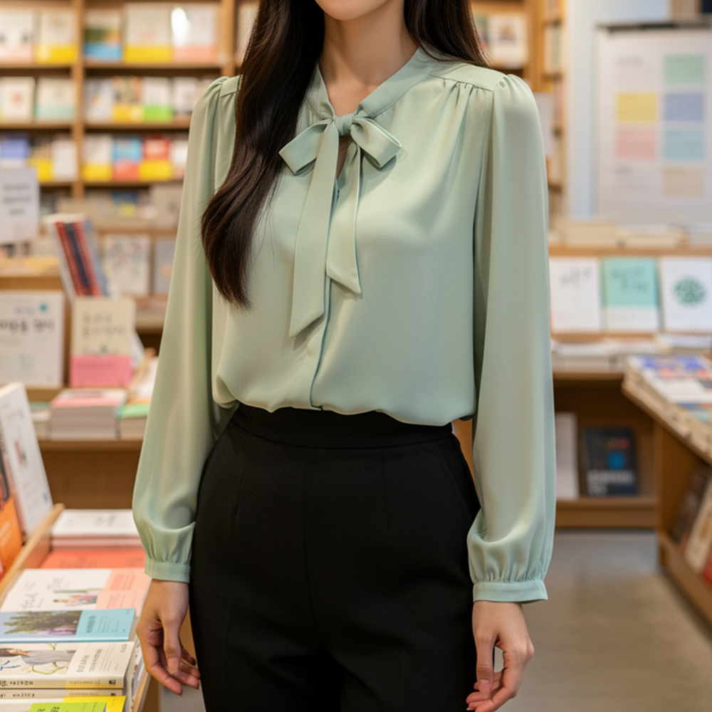 V領蝴蝶結綁帶上衣