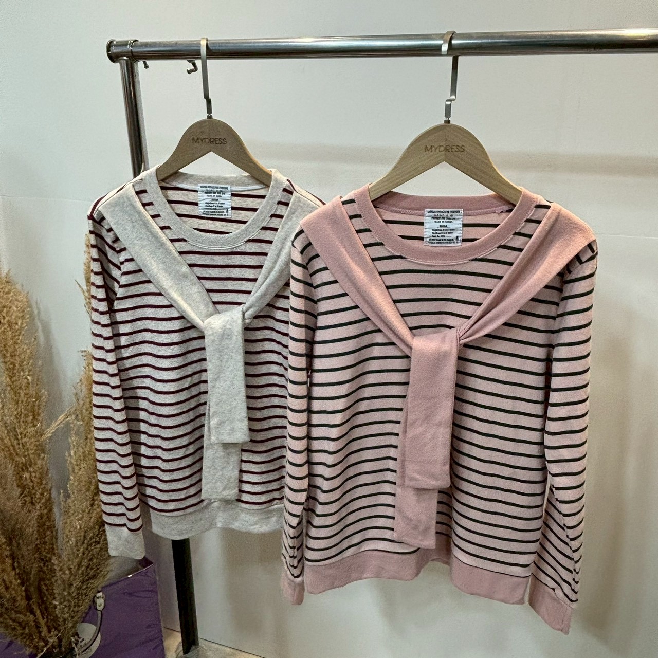 慵懶風披肩條紋上衣