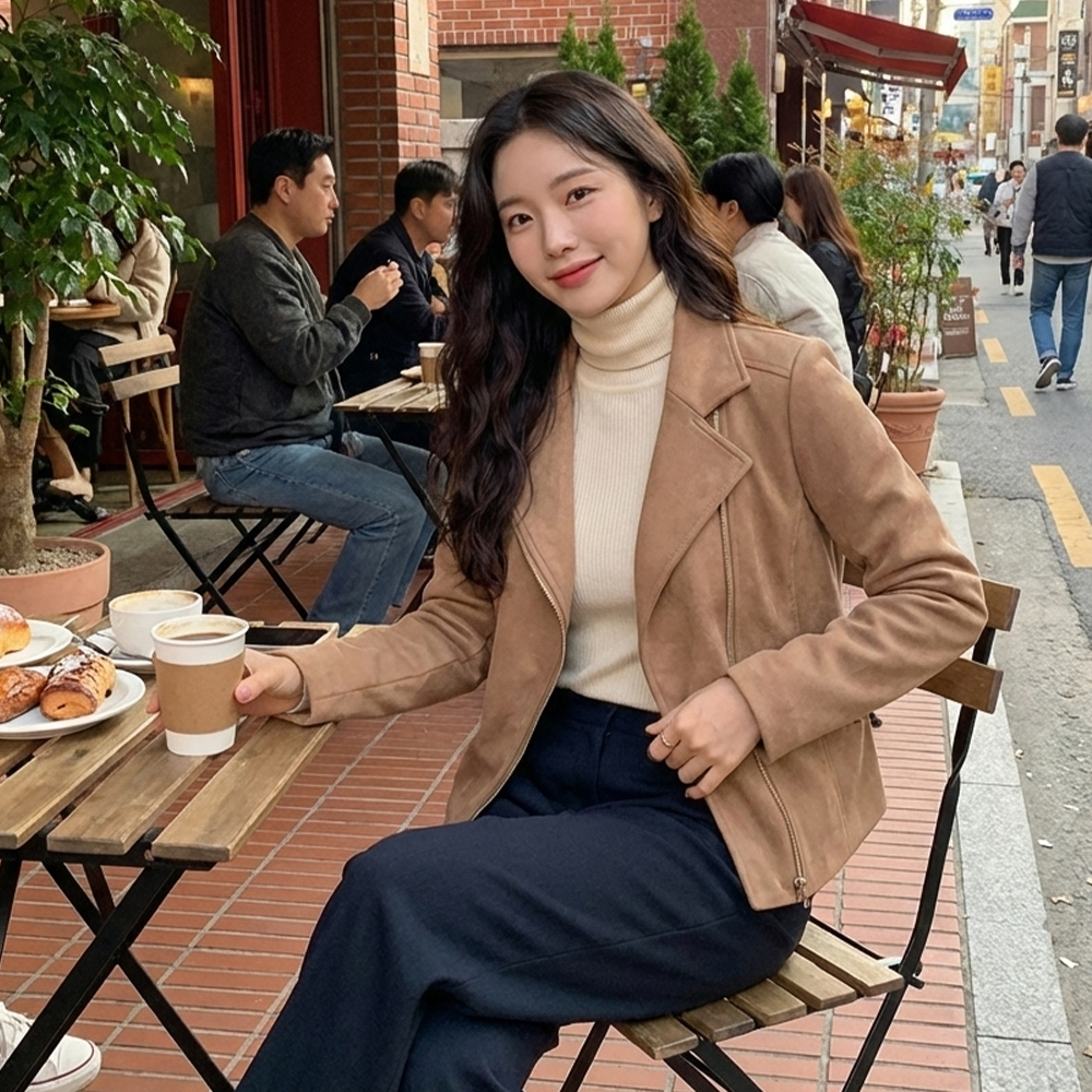 麂皮感翻領夾克外套