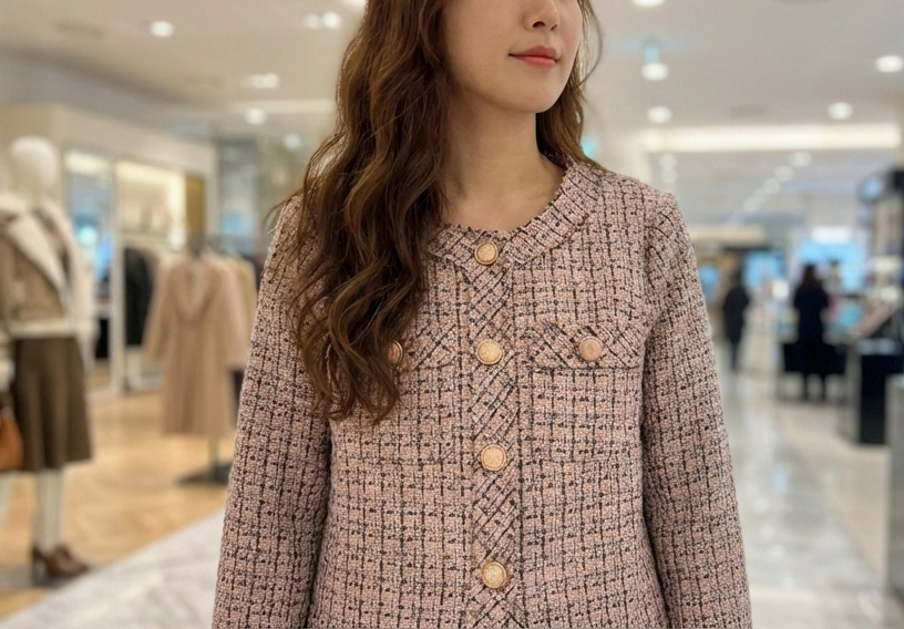 粉系粗花呢小香風外套