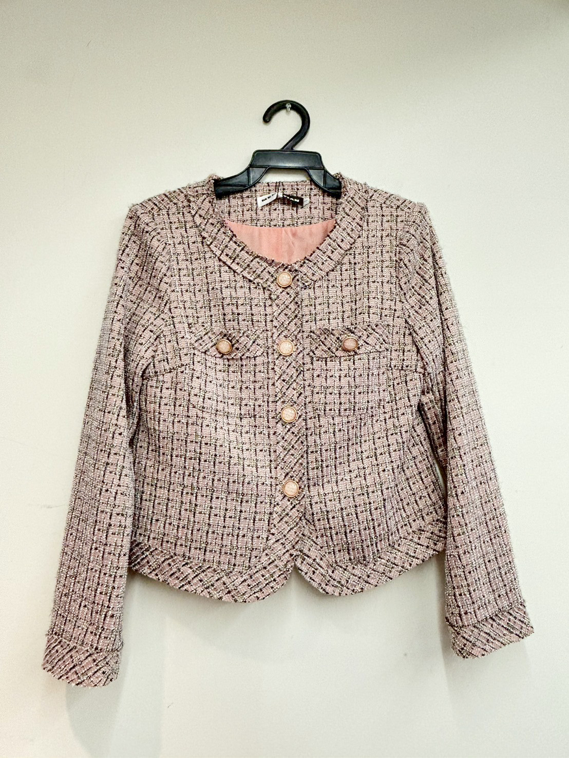 粉系粗花呢小香風外套