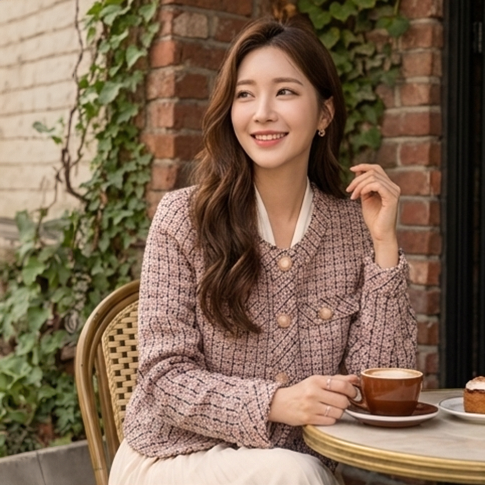 粉系粗花呢小香風外套