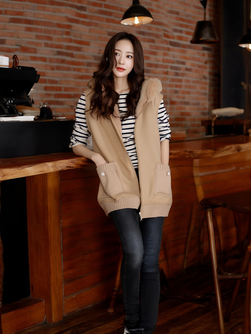 麂皮感毛絨背心外套