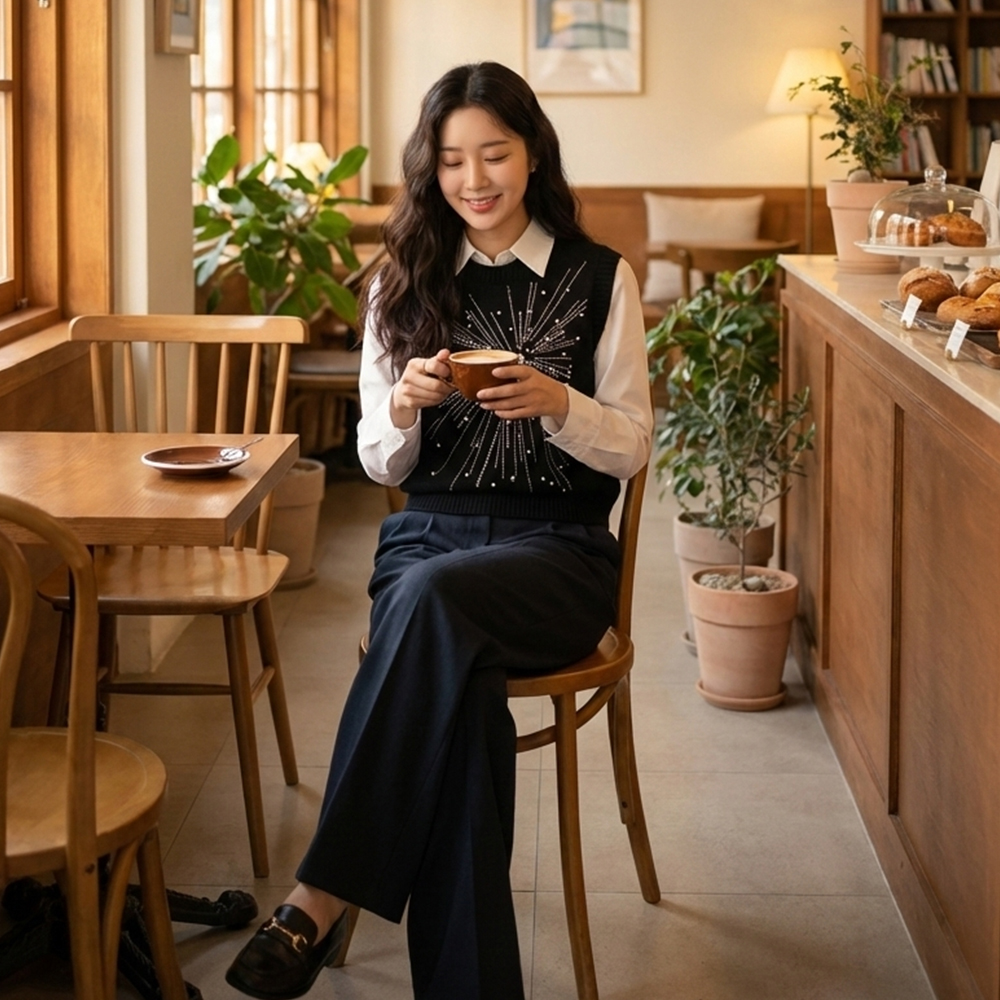 璀璨珍珠排鑽針織背心