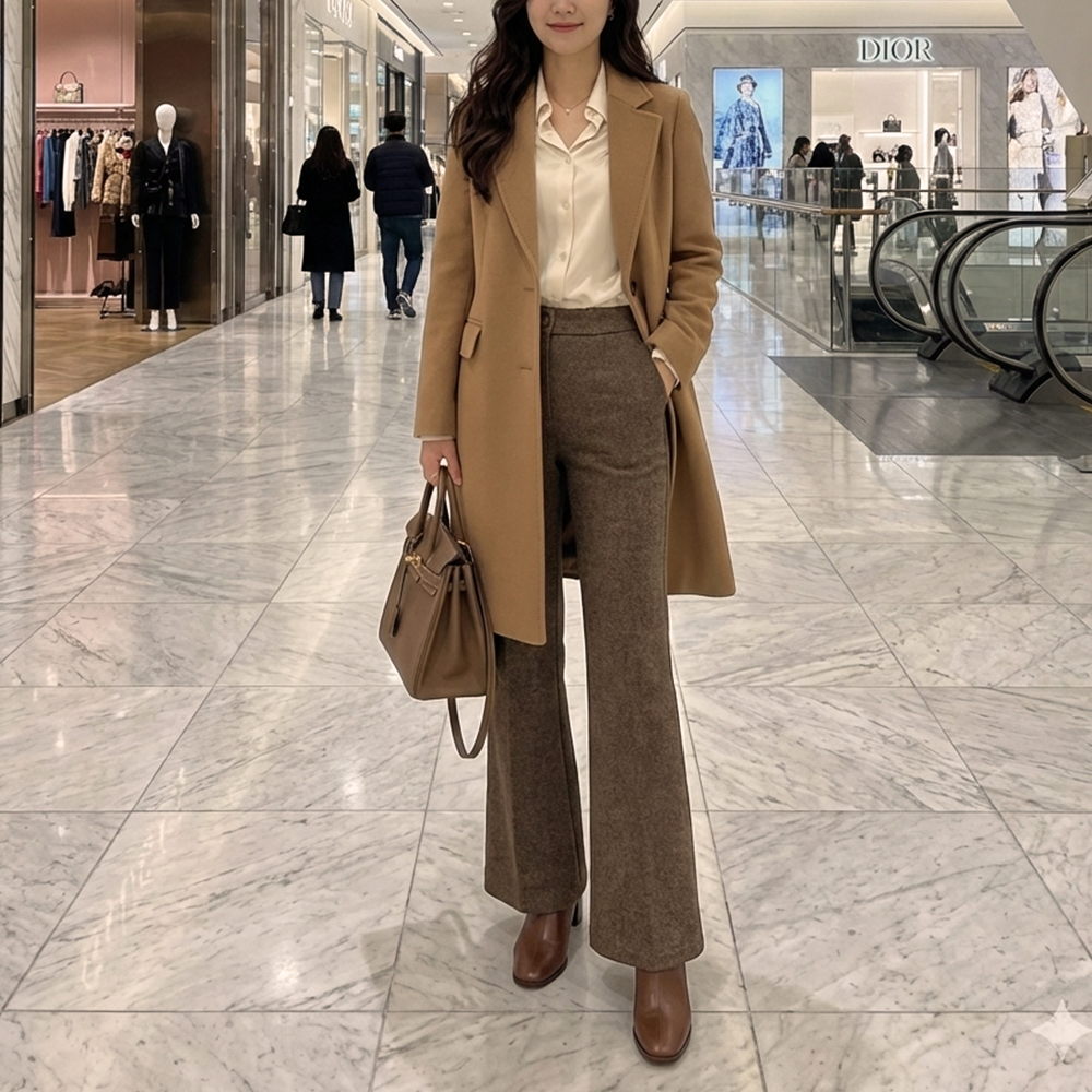 後鬆緊毛呢感微喇叭褲